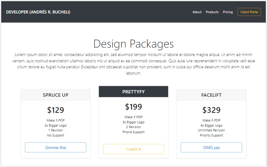 Photo of the bootstrap for pricing website