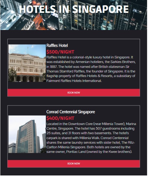Photo of the Hotels in Singapore website