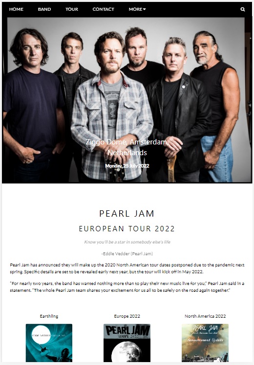 Photo of the Pearl Jam website