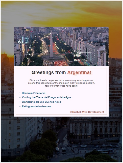 Photo of the Greetings From Argentina Website