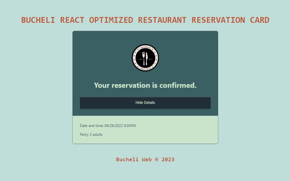 Photo of the React Optimized Restaurant Reservation Card App