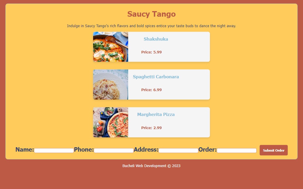 Photo of the Saucy Tango Food Order Form app