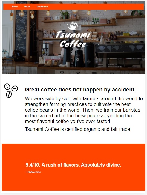 Photo of the Tsunami Coffee website