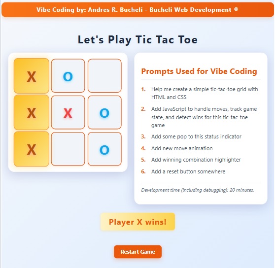 Photo of the vibe coded tic tac toe app